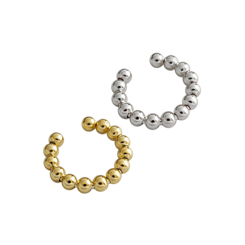 Lovcia Elegant Single Non-Pierced 925 Sterling Silver Beaded Earring for Women-Earrings-Silver (Single Piece)-Silver (Single Piece)