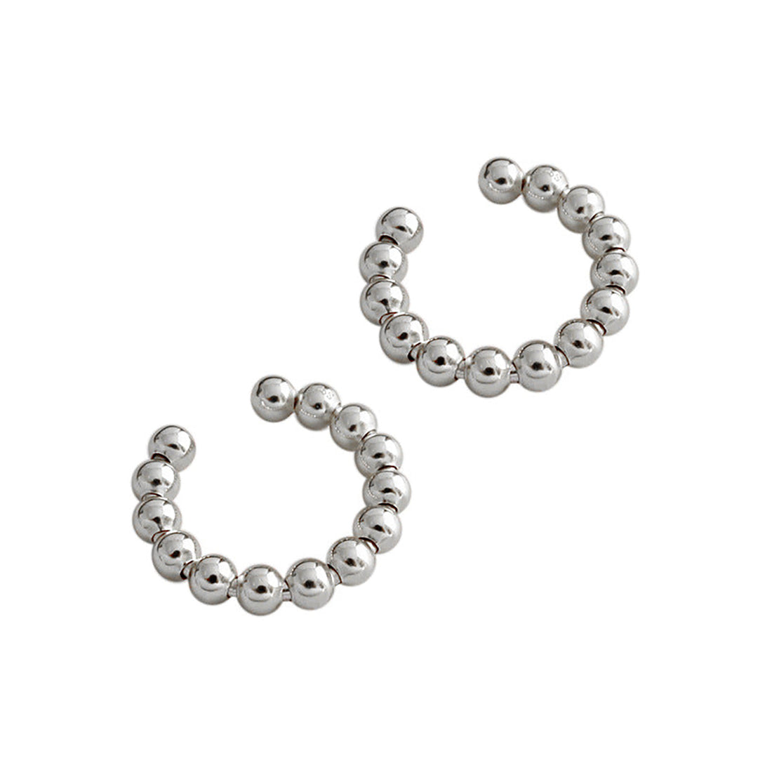 Lovcia Elegant Single Non-Pierced 925 Sterling Silver Beaded Earring for Women-Earrings-Silver (Single Piece)-Silver (Single Piece)