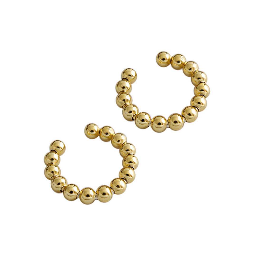 Lovcia Elegant Single Non-Pierced 925 Sterling Silver Beaded Earring for Women-Earrings-Yellow Gold (Single Piece)-Yellow Gold (Single Piece)
