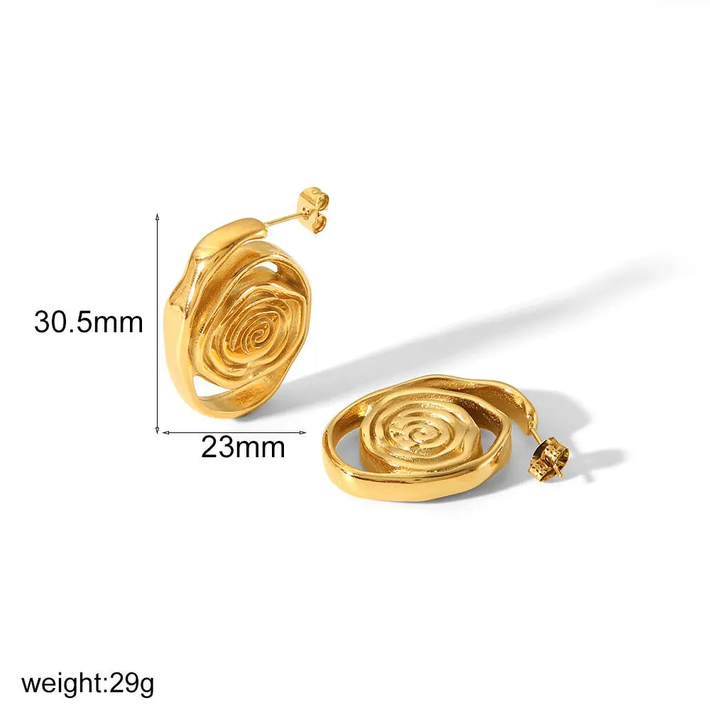 Lovcia Elegant Spiral Geometry Stainless Steel Stud Earrings for Women-Earrings-TE6870G-TE6870G