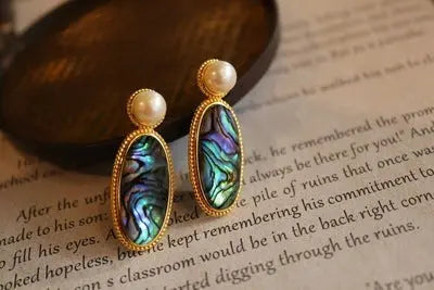 Lovcia Elegant Sterling Silver Oval Geometric Earrings for Women-Earrings-Abalone earrings-Abalone earrings