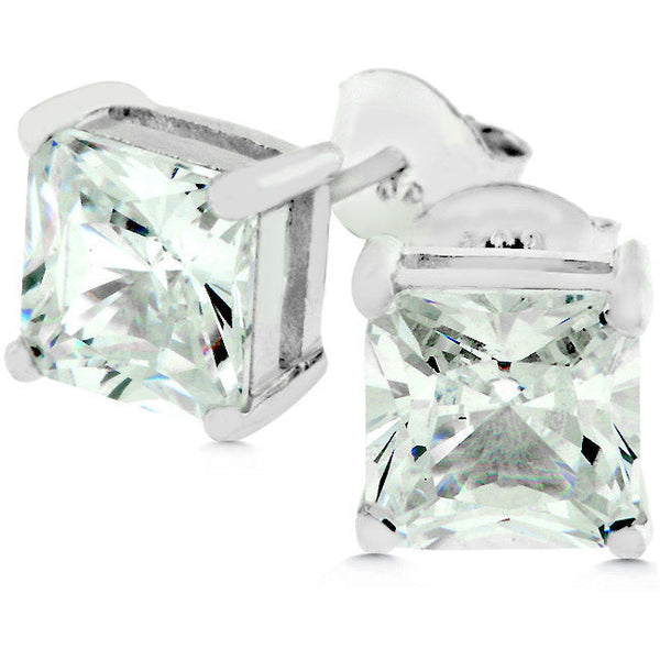 Lovcia Elegant Sterling Silver Princess Cut Stud Earrings-Earrings-