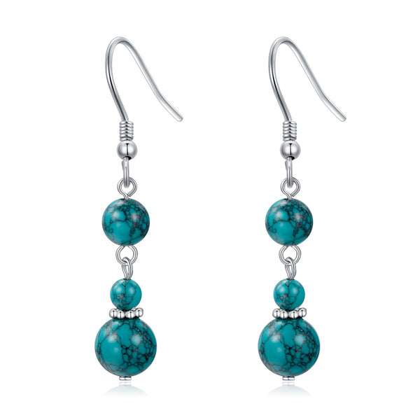 Lovcia Elegant Sterling Silver Turquoise Drop Earrings for Sensitive Skin-Earrings-Silver-Silver