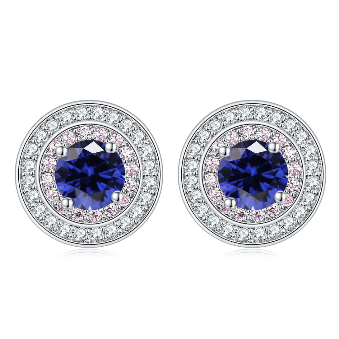 Lovcia Elegant Sterling Silver Zircon Stud Earrings for Women with Birthstone Colors-Earrings-Blue-Blue