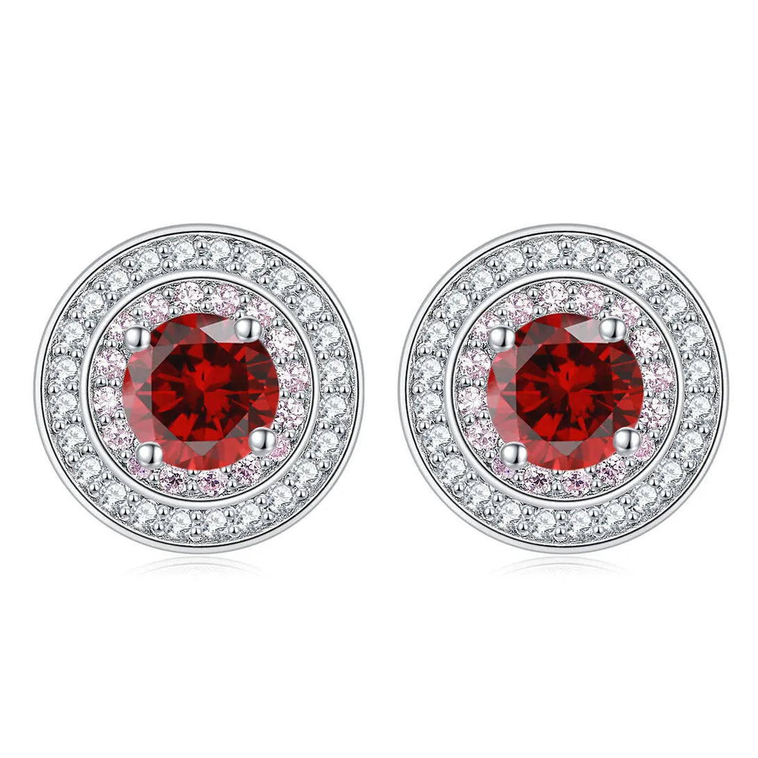 Lovcia Elegant Sterling Silver Zircon Stud Earrings for Women with Birthstone Colors-Earrings-Dark Red-Dark Red