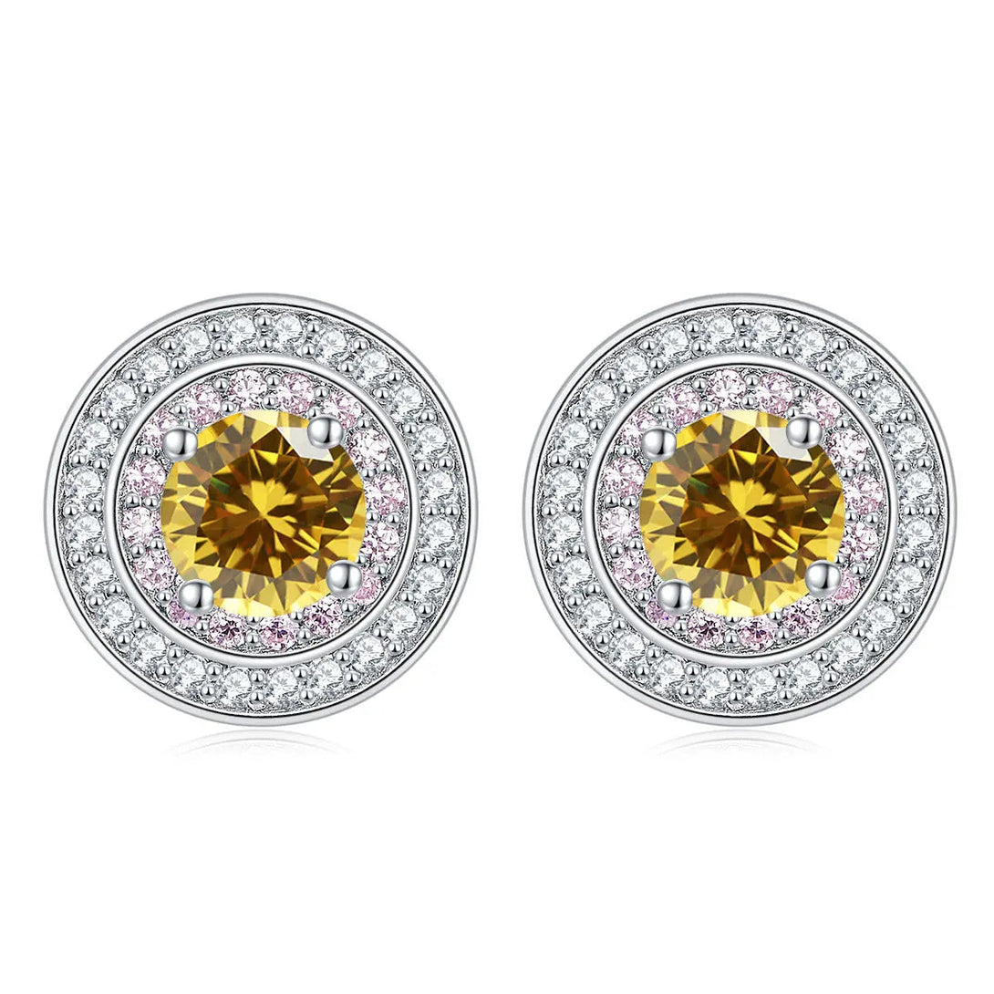 Lovcia Elegant Sterling Silver Zircon Stud Earrings for Women with Birthstone Colors-Earrings-Gold yellow-Gold yellow