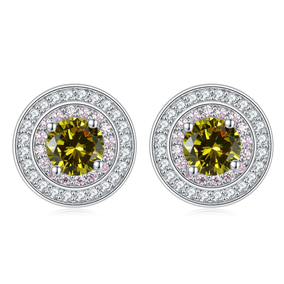Lovcia Elegant Sterling Silver Zircon Stud Earrings for Women with Birthstone Colors-Earrings-Green yellow-Green yellow