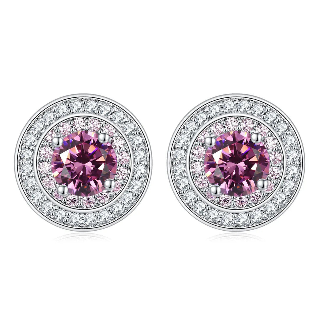 Lovcia Elegant Sterling Silver Zircon Stud Earrings for Women with Birthstone Colors-Earrings-Pink-Pink