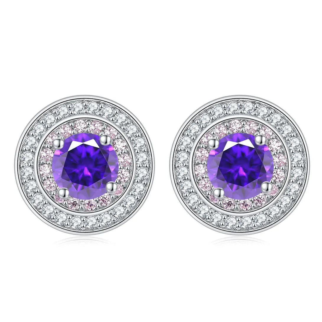 Lovcia Elegant Sterling Silver Zircon Stud Earrings for Women with Birthstone Colors-Earrings-Purple blue-Purple blue