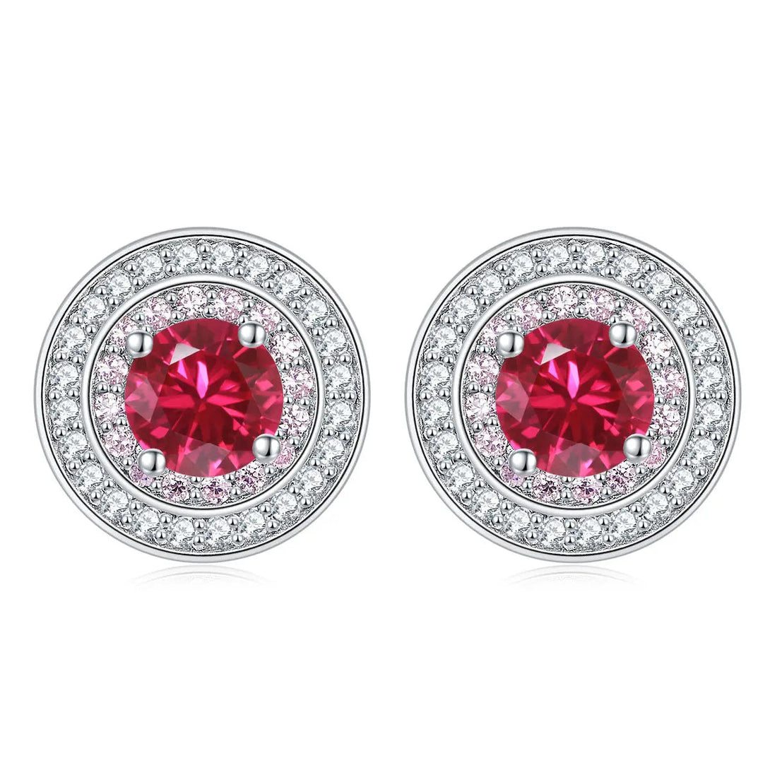 Lovcia Elegant Sterling Silver Zircon Stud Earrings for Women with Birthstone Colors-Earrings-Red-Red