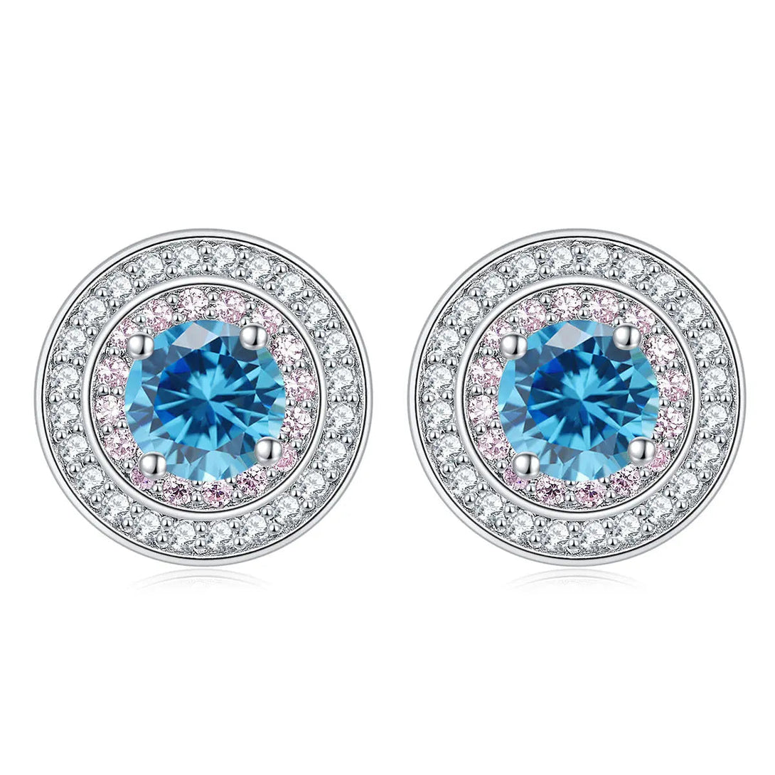 Lovcia Elegant Sterling Silver Zircon Stud Earrings for Women with Birthstone Colors-Earrings-Sea blue-Sea blue