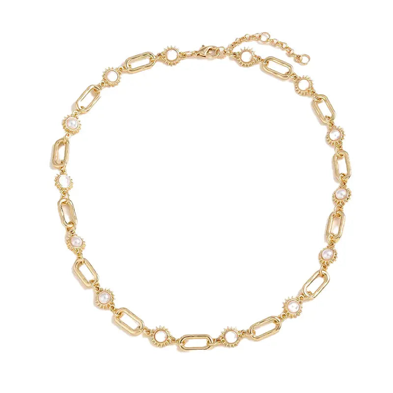 Lovcia Elegant Sunburst Design Gold Plated Alloy Pearl Necklace and Bracelet Set for Women-Necklaces-Sunburst Pearl Necklace-Sunburst Pearl Necklace