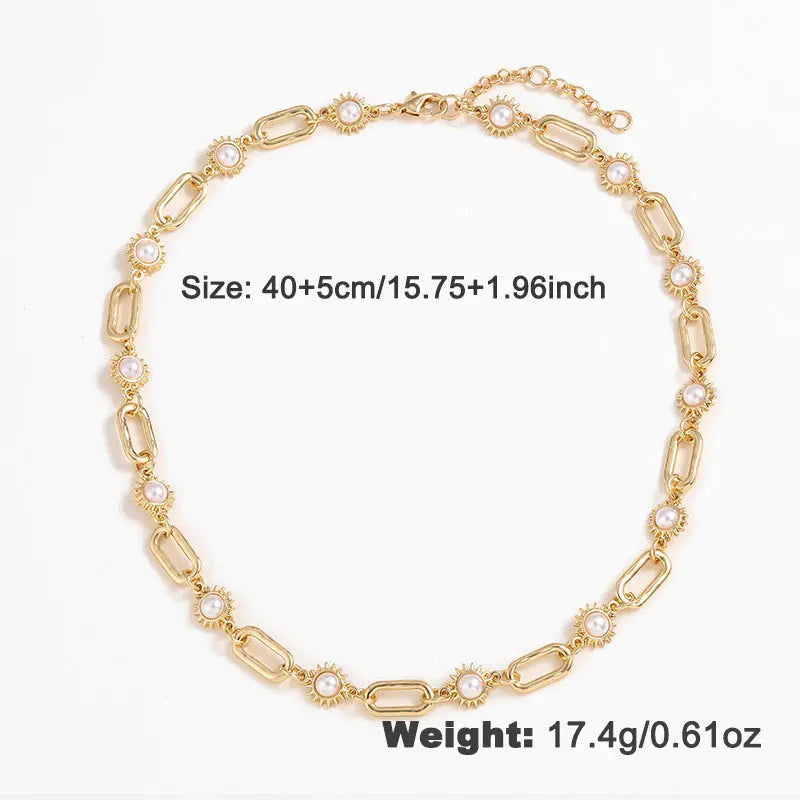 Lovcia Elegant Sunburst Design Gold Plated Alloy Pearl Necklace and Bracelet Set for Women-Necklaces-Sunburst Pearl Necklace-Sunburst Pearl Necklace