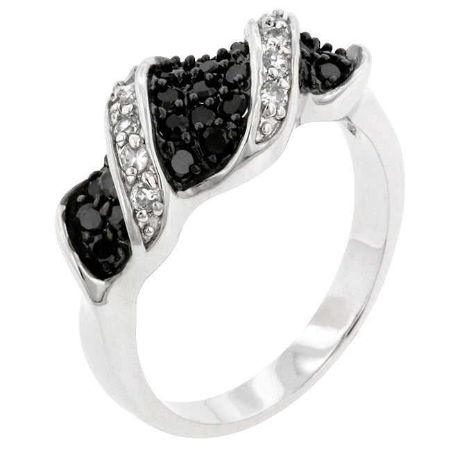 Lovcia Elegant Swirl Ring with Black and Clear Cubic Zirconia-Rings-5-5