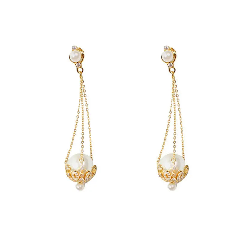Lovcia Elegant Tassel Pearl & Zircon Drop Earrings for Women-Earrings-Gold-Gold