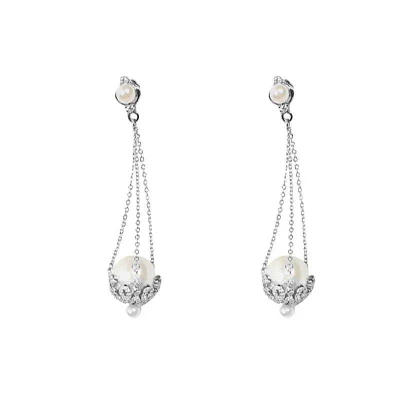 Lovcia Elegant Tassel Pearl & Zircon Drop Earrings for Women-Earrings-Platinum-Platinum