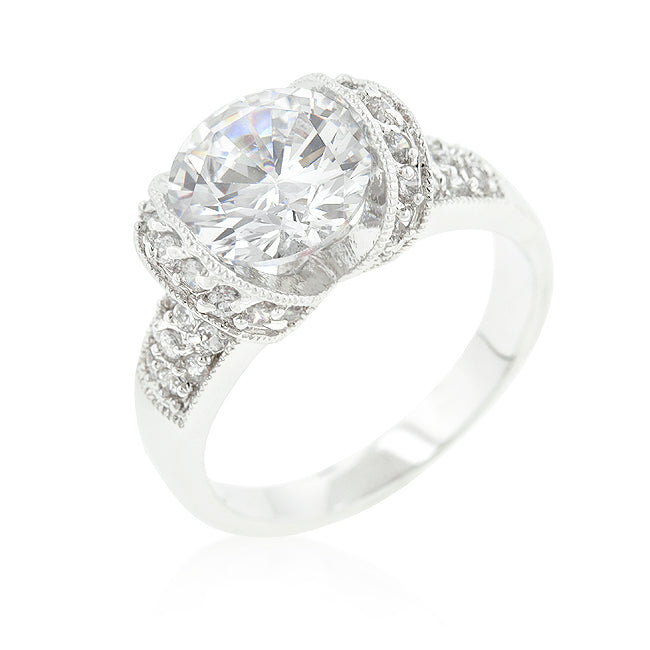 Lovcia Elegant Tension-Set Round Cubic Zirconia Engagement Ring-Rings-5-5