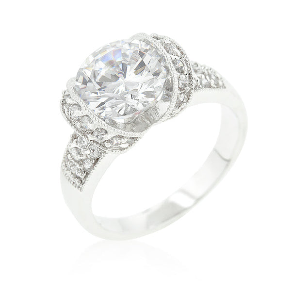 Lovcia Elegant Tension-Set Round Cubic Zirconia Engagement Ring-Rings-5-5
