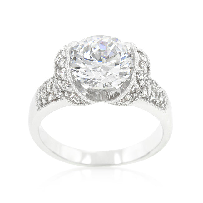 Lovcia Elegant Tension-Set Round Cubic Zirconia Engagement Ring-Rings-5-5