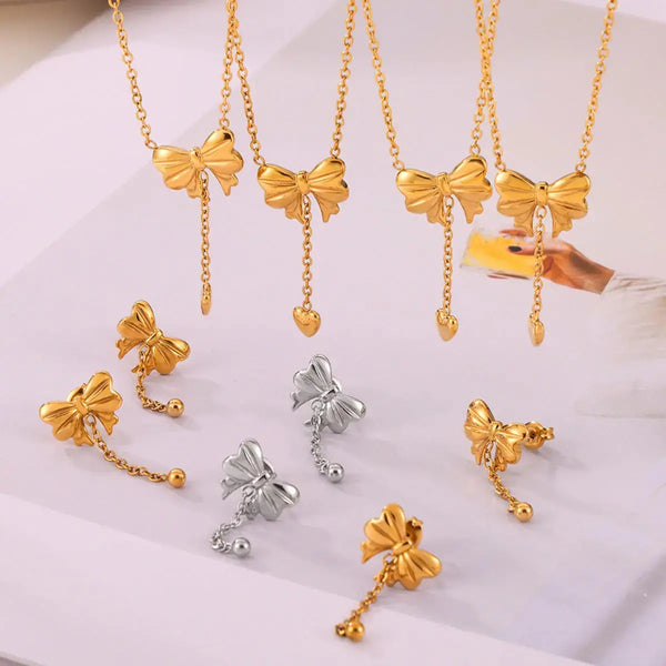 Lovcia Elegant Titanium Steel Bow-shaped Earrings for Women-Earrings-Gold-One Size-Gold