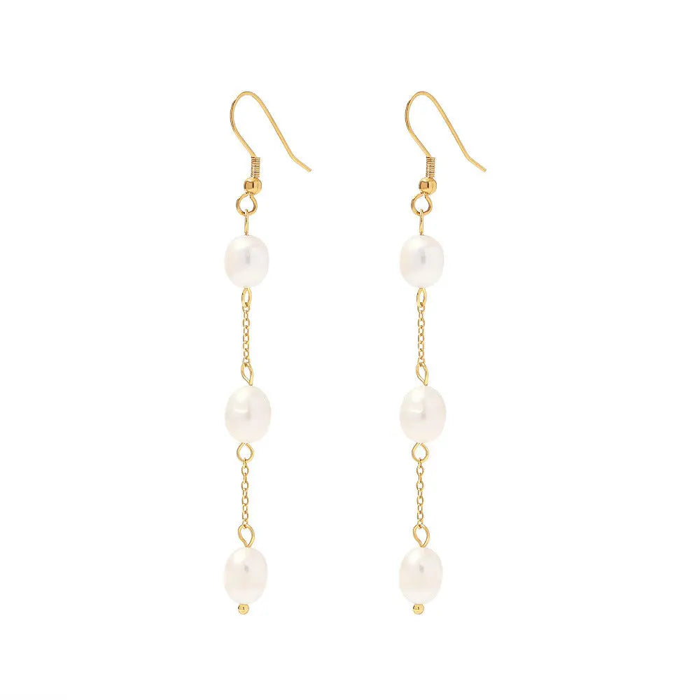 Lovcia Elegant Titanium Steel Freshwater Pearl Tassel Earrings for Women-Earrings-JDE2022981-JDE2022981