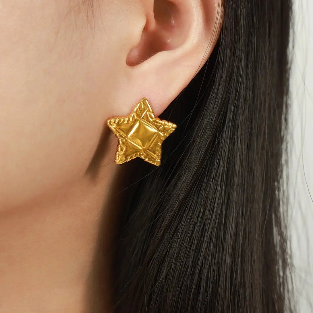 Lovcia Elegant Titanium Steel Star Studs in 18K Gold and Silver Finish for Women-Earrings-Gold-One Size-Gold