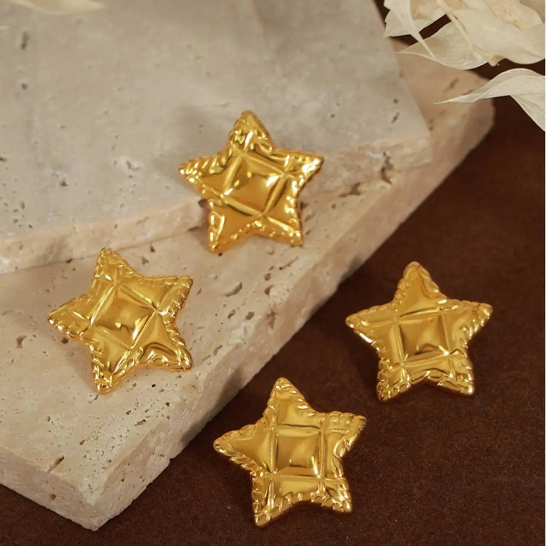 Lovcia Elegant Titanium Steel Star Studs in 18K Gold and Silver Finish for Women-Earrings-Gold-One Size-Gold
