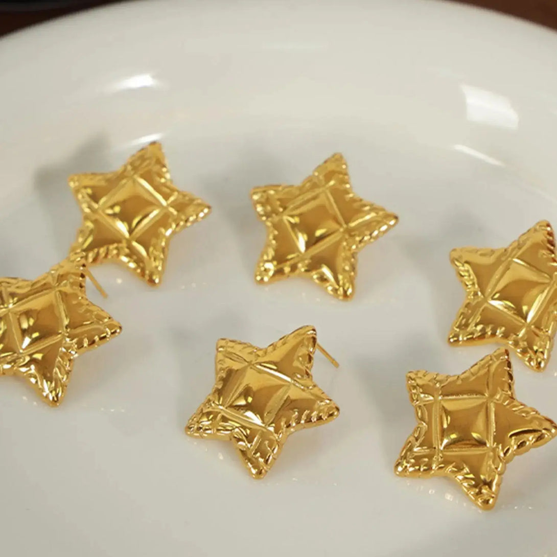 Lovcia Elegant Titanium Steel Star Studs in 18K Gold and Silver Finish for Women-Earrings-Gold-One Size-Gold