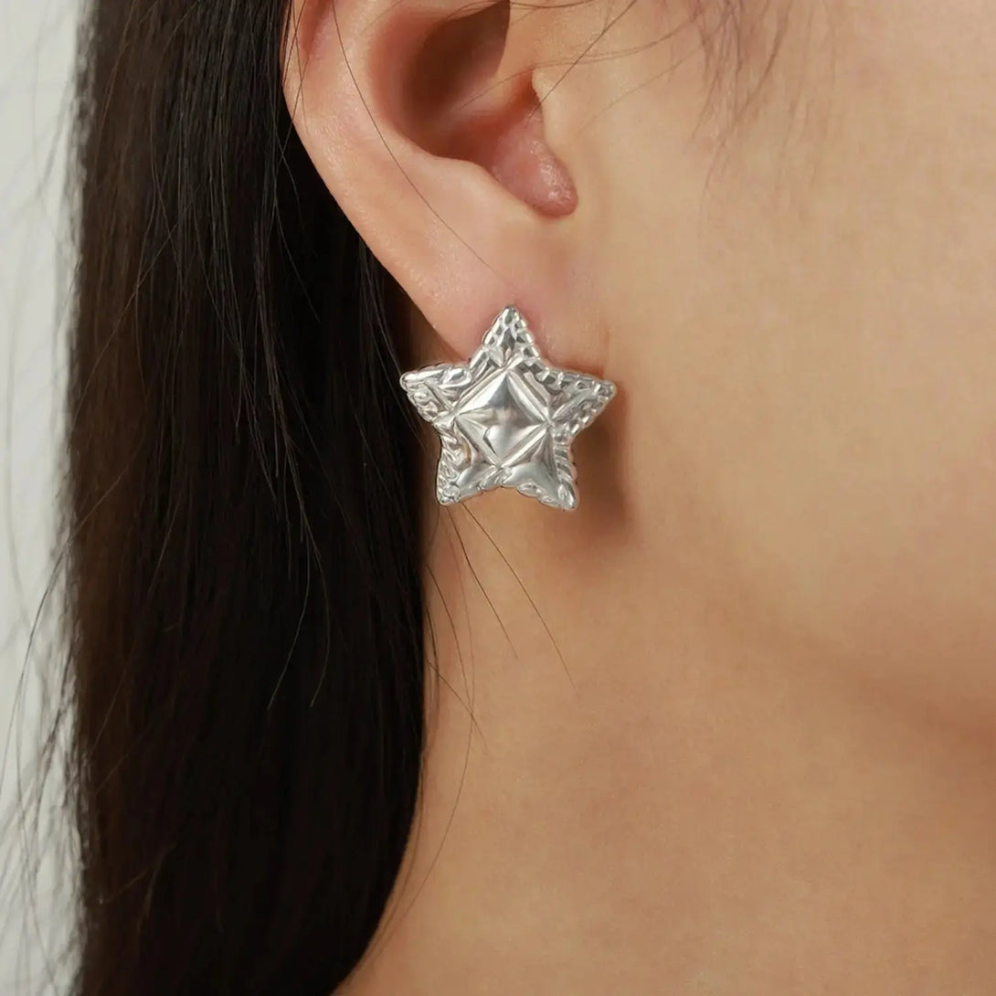 Lovcia Elegant Titanium Steel Star Studs in 18K Gold and Silver Finish for Women-Earrings-Silver-One Size-Silver