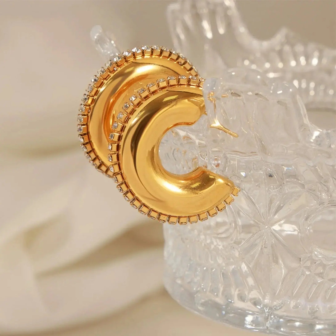 Lovcia Elegant Titanium Steel Zircon-Studded Hoop Earrings for Women-Earrings-Gold-One Size-Gold