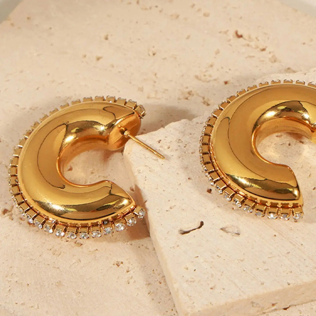 Lovcia Elegant Titanium Steel Zircon-Studded Hoop Earrings for Women-Earrings-Gold-One Size-Gold
