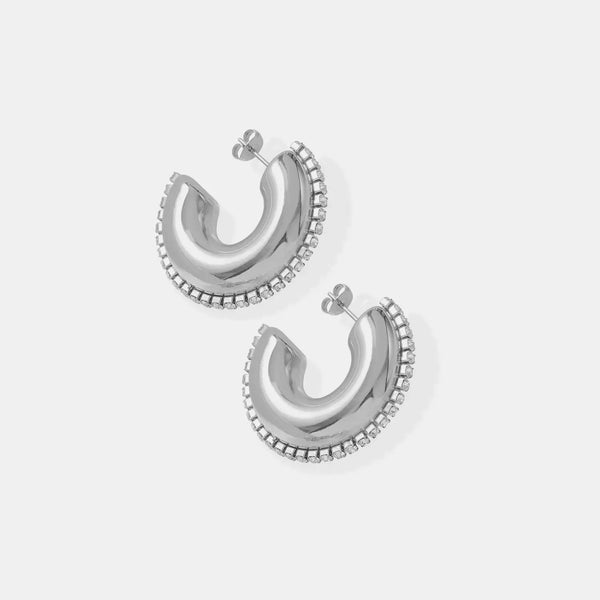 Lovcia Elegant Titanium Steel Zircon-Studded Hoop Earrings for Women-Earrings-Silver-One Size-Silver