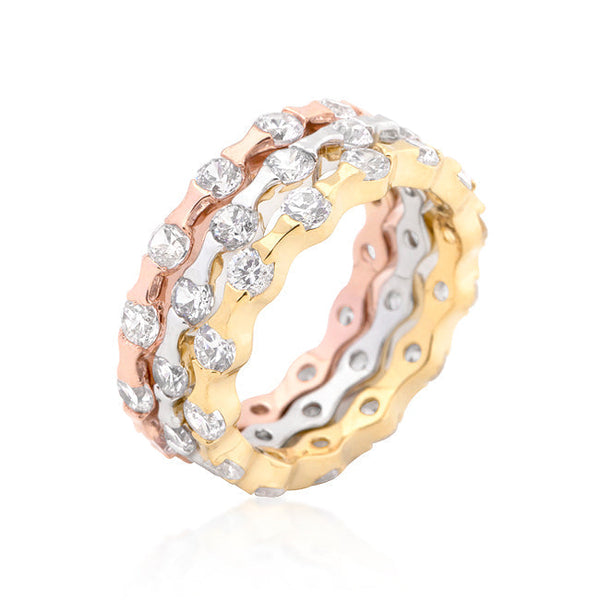 Lovcia Elegant Tri-Tone Stackable Women's Rings-Rings-5-5