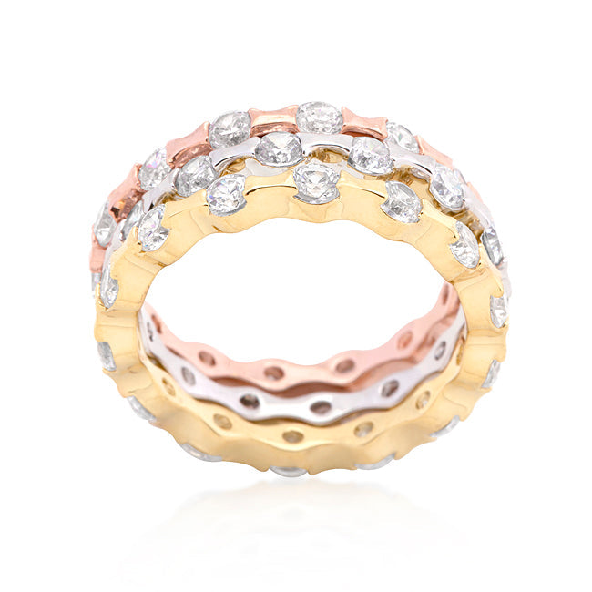 Lovcia Elegant Tri-Tone Stackable Women's Rings-Rings-5-5