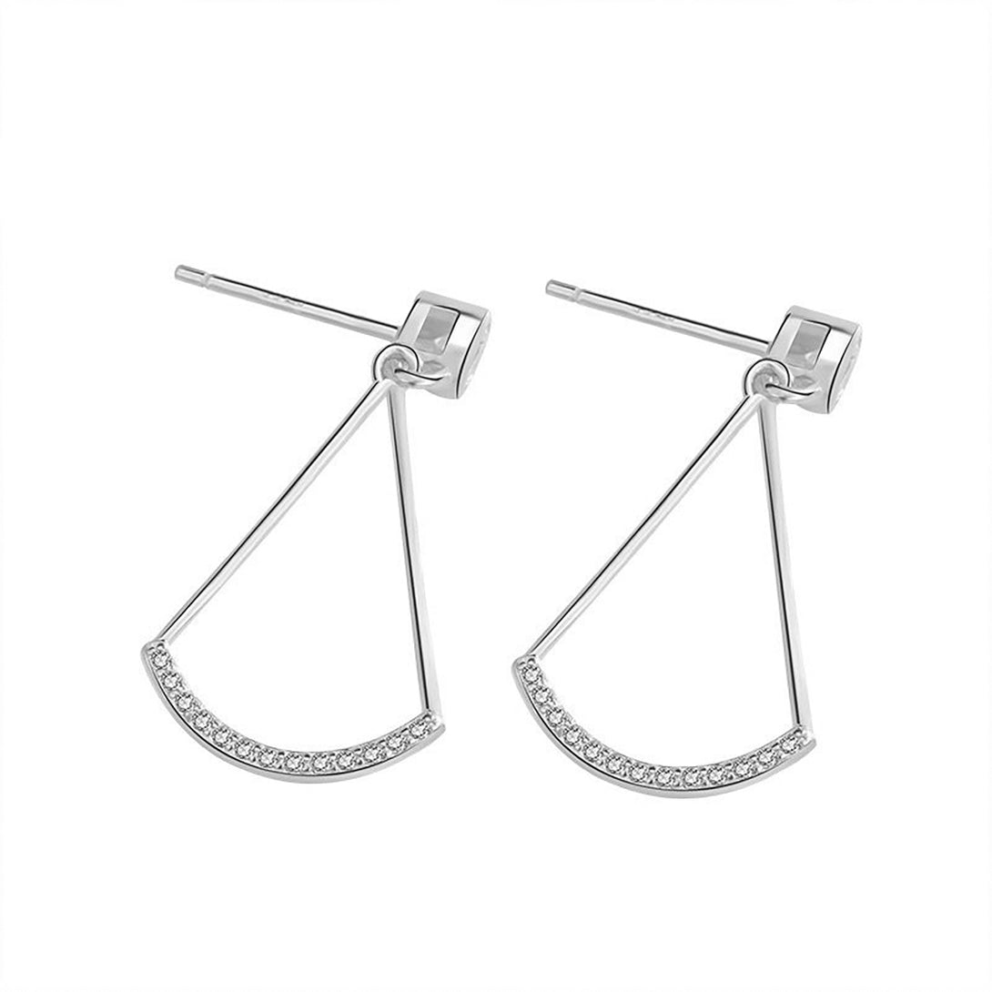 Lovcia Elegant Triangle CZ Sterling Silver Drop Earrings for Women - 14K Gold/Rhodium Plated-Earrings-Rhodium-Rhodium