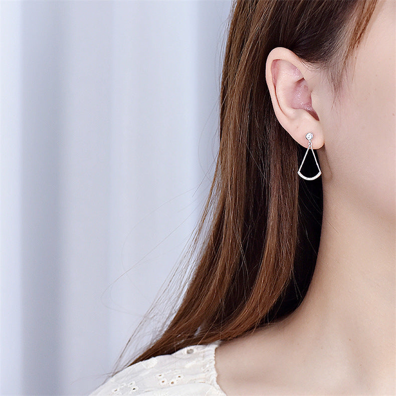 Lovcia Elegant Triangle CZ Sterling Silver Drop Earrings for Women - 14K Gold/Rhodium Plated-Earrings-Rhodium-Rhodium