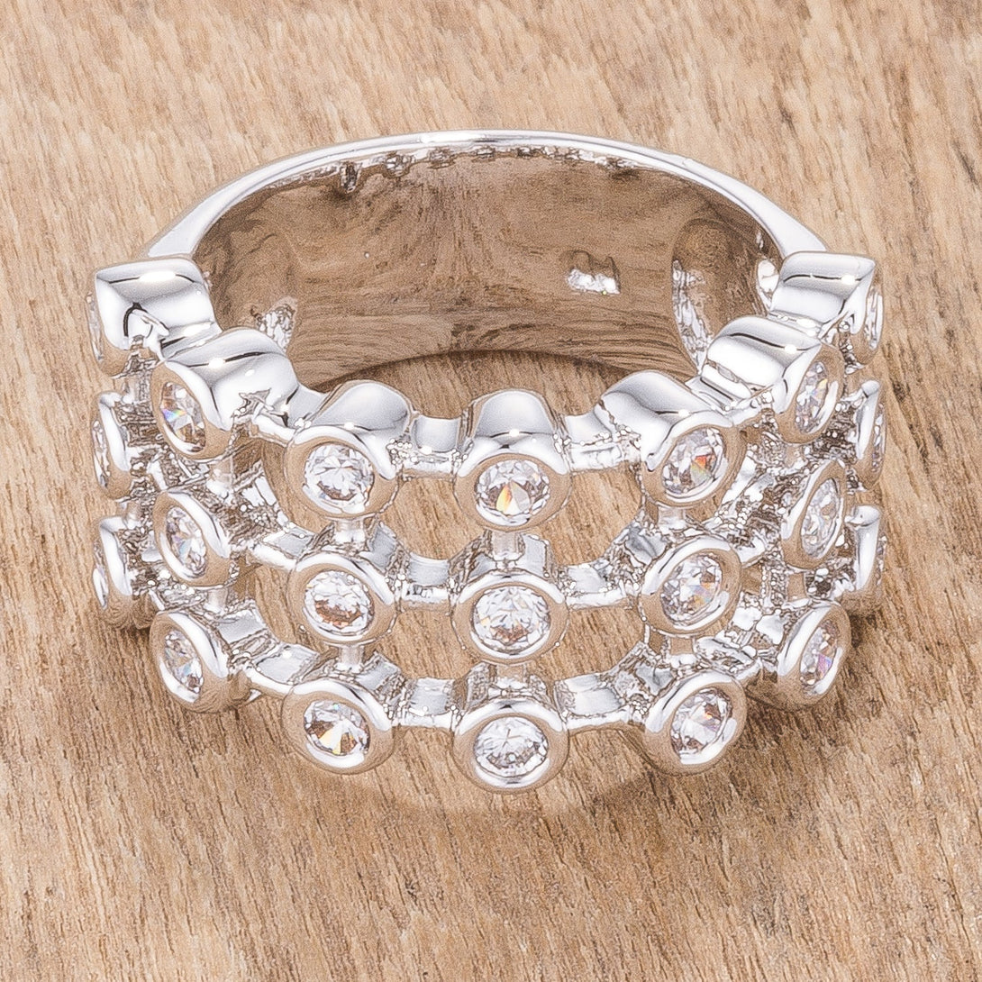 Lovcia Elegant Triple-Tiered Clear CZ White Gold Rhodium Ring-Rings-5-5