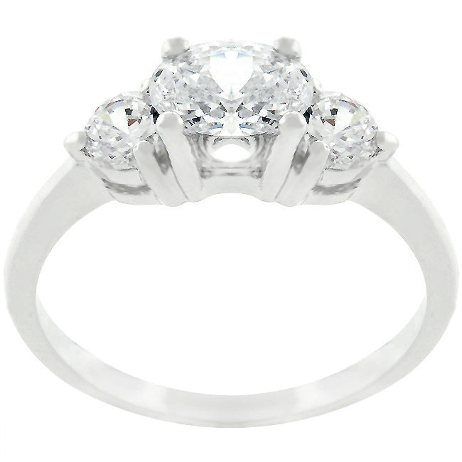 Lovcia Elegant Triplet Cubic Zirconia Oval Ring in Rhodium Plating-Rings-5-5
