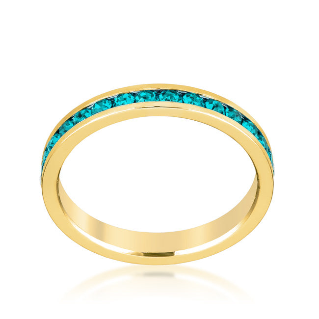 Lovcia Elegant Turquoise Crystal Gold Eternity Band Ring-Rings-5-5