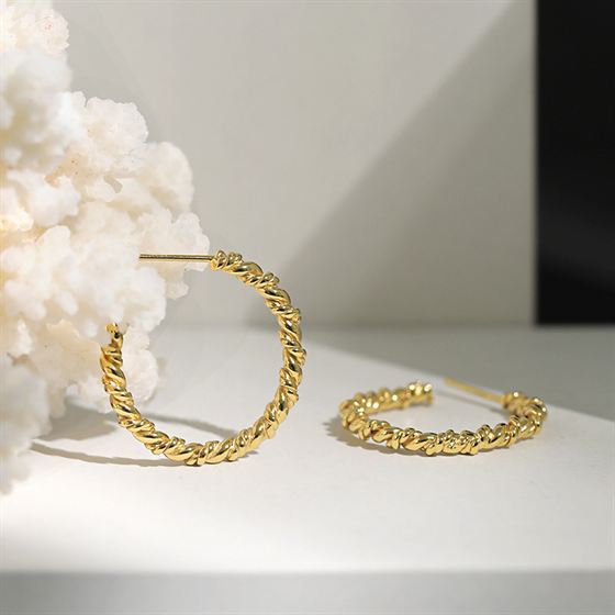 Lovcia Elegant Twisted 925 Sterling Silver Circle Hoop Earrings for Women with 18K Gold/Rhodium Finish-Earrings-Yellow Gold-Yellow Gold