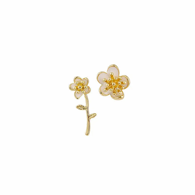 Lovcia Elegant Two-Piece Flower Asymmetric Stud Earrings for Women with Silver Needle-Earrings-Gold-Gold