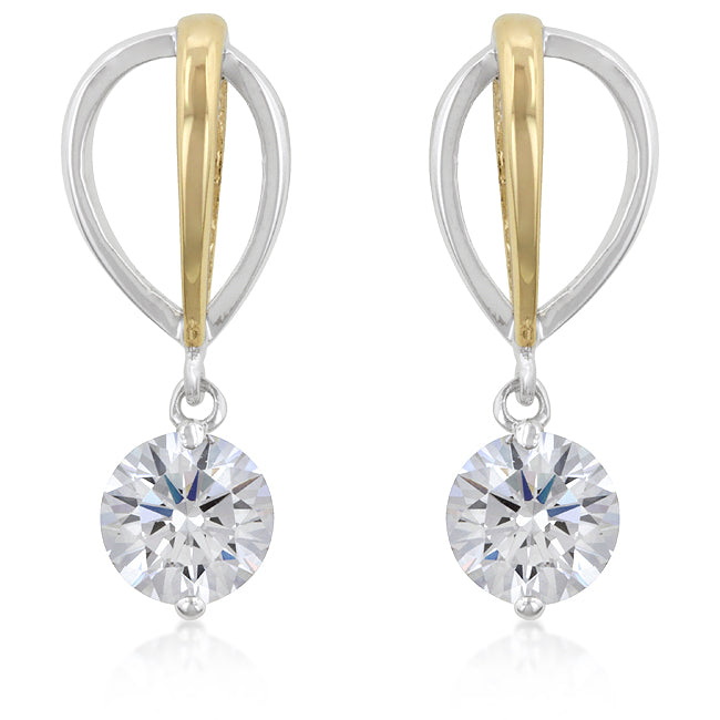 Lovcia Elegant Two-Tone Cubic Zirconia Rhodium-Plated Drop Earrings-Earrings-