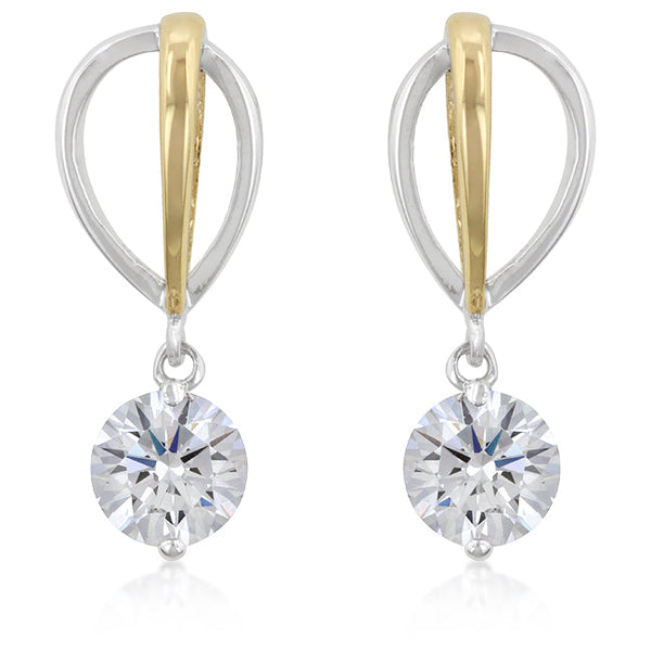 Lovcia Elegant Two-Tone Cubic Zirconia Rhodium-Plated Drop Earrings-Earrings-