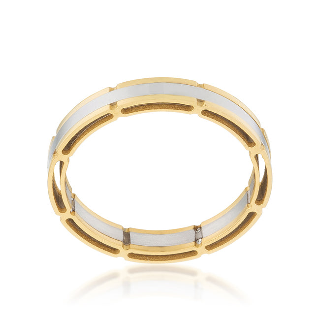 Lovcia Elegant Two Tone Steel and Gold Band Ring-Rings-9-9