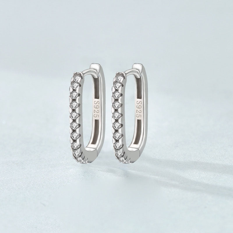 Lovcia Elegant U Shape 925 Sterling Silver Hoop Earrings for Women with AAA Cubic Zirconia-Earrings-Silver-Silver
