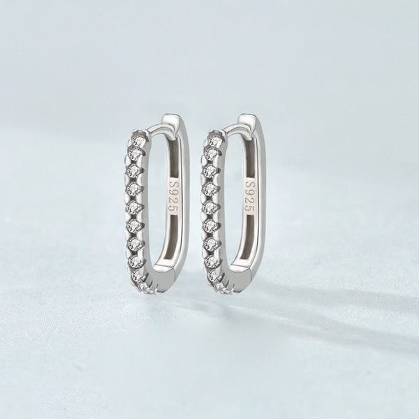 Lovcia Elegant U Shape 925 Sterling Silver Hoop Earrings for Women with AAA Cubic Zirconia-Earrings-Silver-Silver