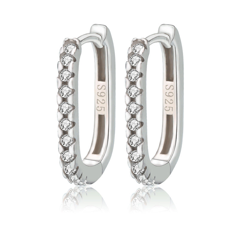 Lovcia Elegant U Shape 925 Sterling Silver Hoop Earrings for Women with AAA Cubic Zirconia-Earrings-Silver-Silver
