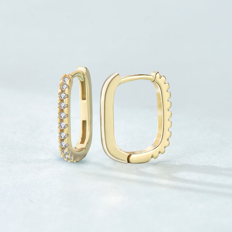 Lovcia Elegant U Shape 925 Sterling Silver Hoop Earrings for Women with AAA Cubic Zirconia-Earrings-Yellow Gold-Yellow Gold