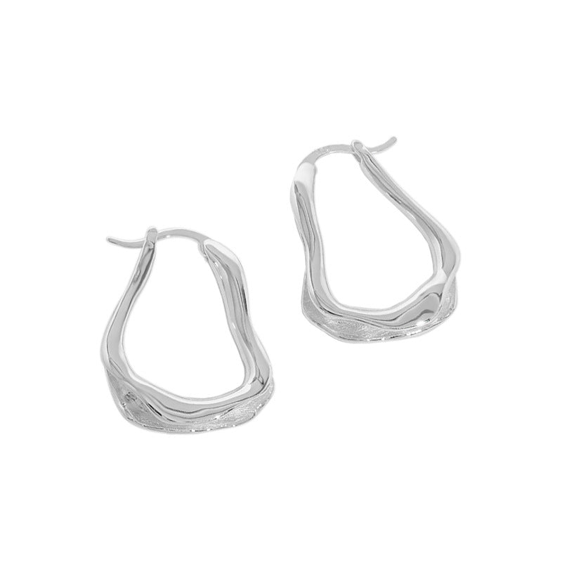 Lovcia Elegant U-Shaped 925 Sterling Silver Irregular Wave Hoop Earrings for Women-Earrings-Rhodium-Rhodium