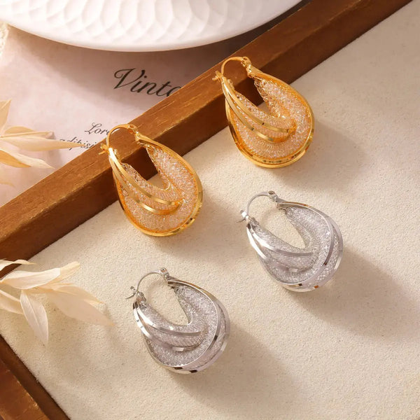 Lovcia Elegant U-Shaped Copper & Glass Stone Earrings for Women-Earrings-Gold-One Size-Gold